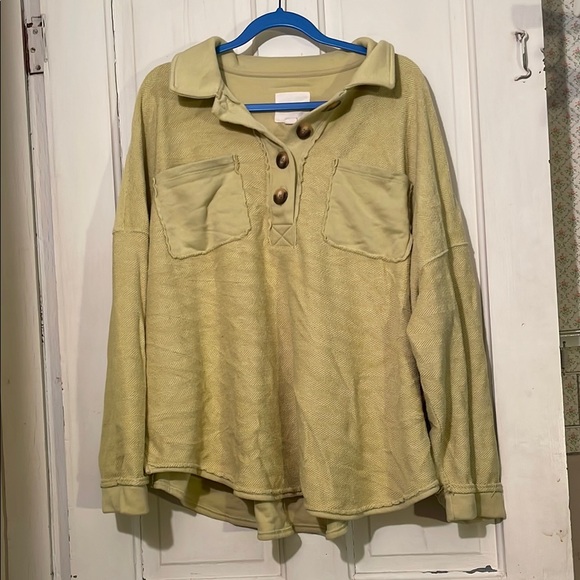 American Eagle Outfitters Sweaters - American Eagle Outfitters yellow/green Long Sleeve Button Down Shirt